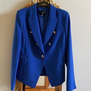 Mango Women's Royal Blue Blazer with Gold Buttons
